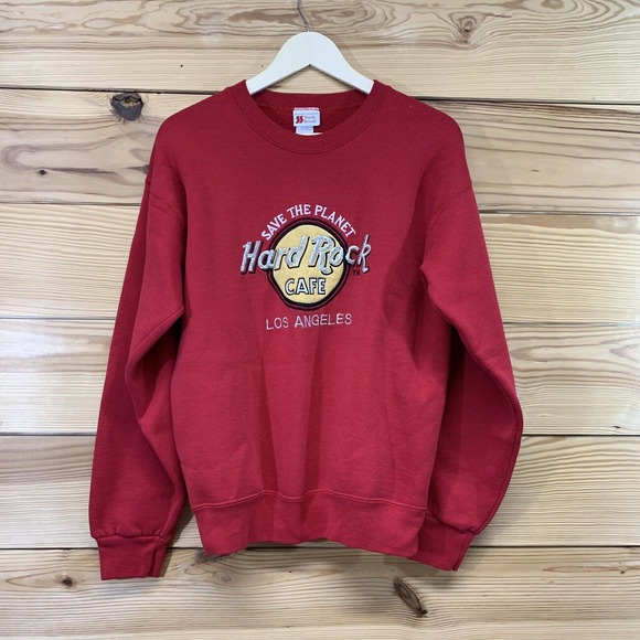 Vintage 90s Hard Rock Cafe Los Angeles LA Red Sweatshirt Large Sturdy Sweats B22 - Picture 1 of 9